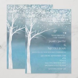 White Tree Winter Blue Elegante Einladung Hochzeit