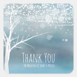 White Tree Winter Blue Elegante Wedding Gefallen Quadratischer Aufkleber