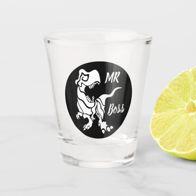 White Trex der Boss Dino Schnapsglas (Vorderseite)