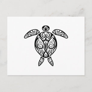 White Tribal Hawaiian Tattoo Boho Sea Turtle Postkarte