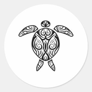 White Tribal Hawaiian Tattoo Boho Sea Turtle Runder Aufkleber