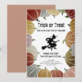 White Trick oder Treat Spooky Flying Hexenkürbis Feiertagskarte