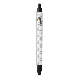 White Tricolor Spitz Niedlich Cartoon Dog & Name Kugelschreiber