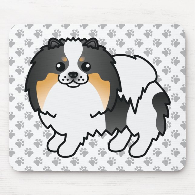 White Tricolor Spitz Niedlich Cartoon Dog & Paws Mousepad (Vorne)