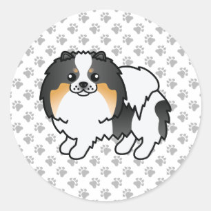 White Tricolor Spitz Niedlich Cartoon Dog & Paws Runder Aufkleber