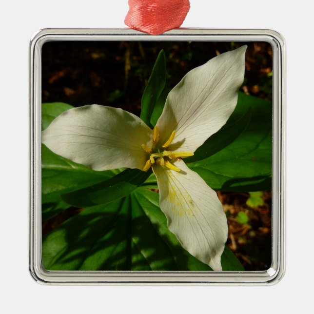 White Trillium Blume Spring Wildblume Ornament Aus Metall (Vorne)