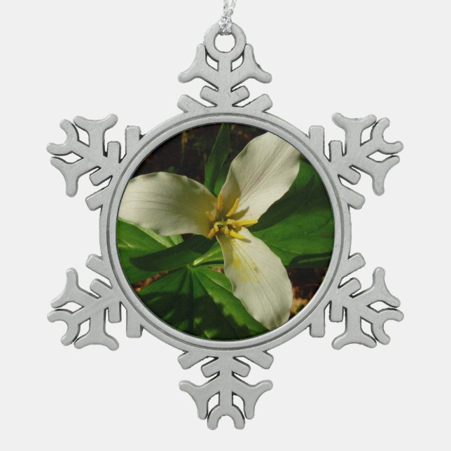 White Trillium Blume Spring Wildblume Schneeflocken Zinn-Ornament (Vorderseite)