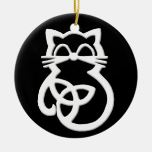 White Trinity Knot Celtic Cat Ornament