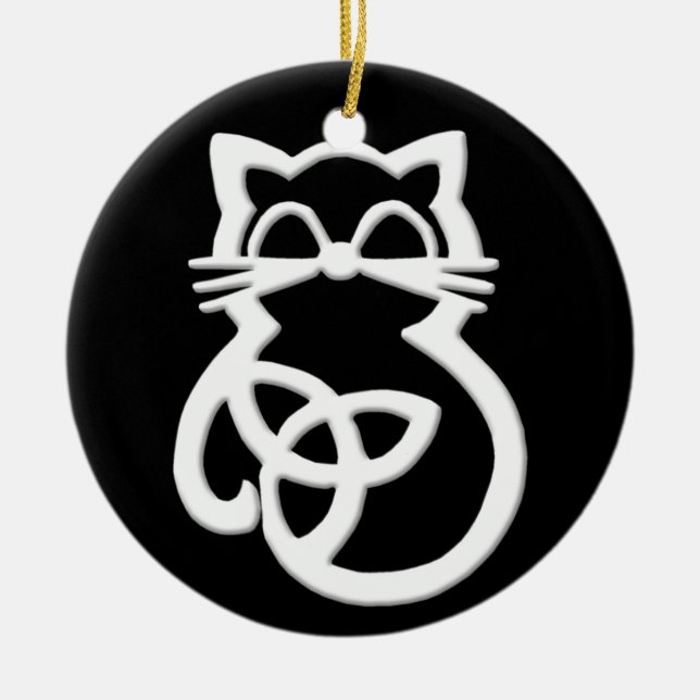 White Trinity Knot Celtic Cat Ornament (Vorne)