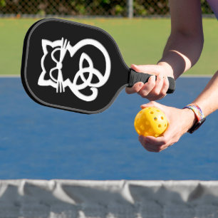 White Trinity Knot Celtic Cat Pickleball Schläger