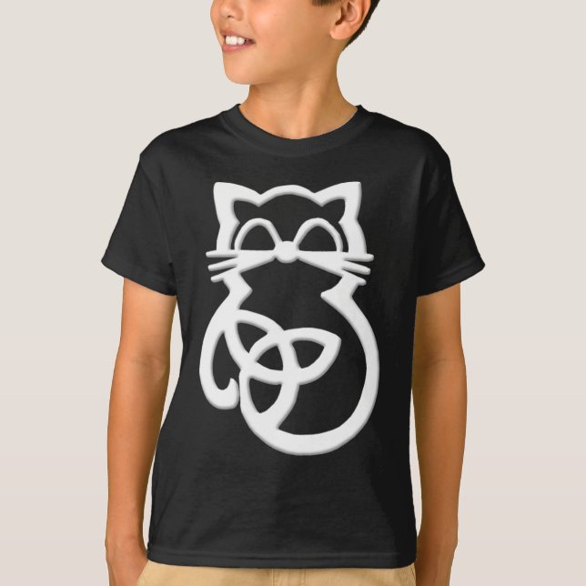 White Trinity Knot Celtic Cat T Shirt (Vorderseite)