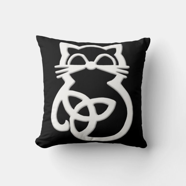White Trinity Knot Celtic Cat Throw Kissen (Vorderseite)