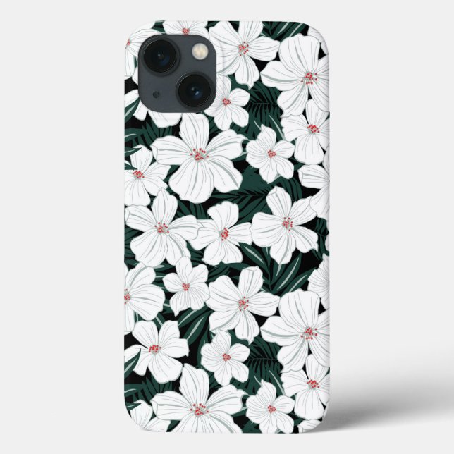 White Tropical Flowers Pattern Case-Mate iPhone Hülle (Rückseite)