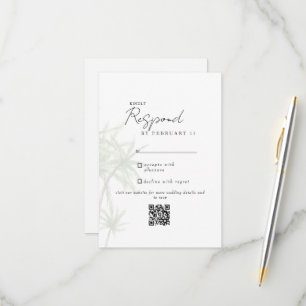 White Tropical Modern Wedding QR Code UAWG II RSVP Karte