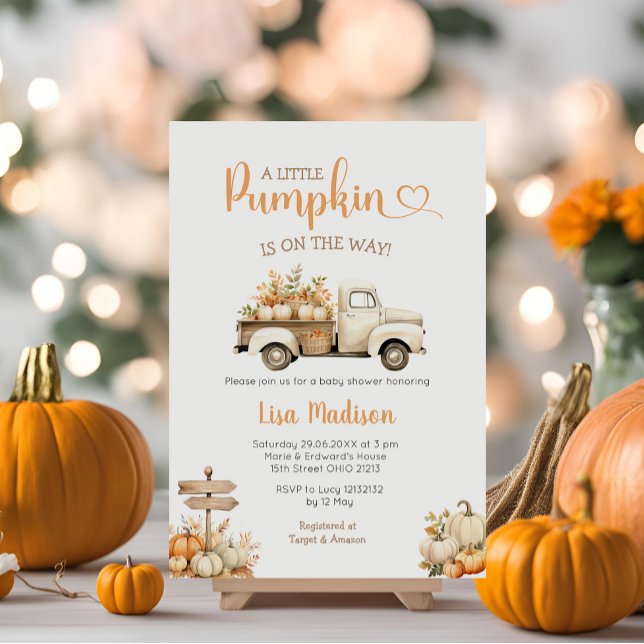 White Truck Pumpkin ist auf dem Weg Baby Shower Gi Einladung (Von Creator hochgeladen)