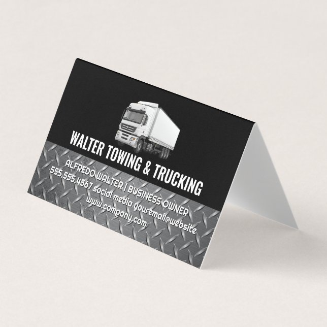 White Trucking Logo | Steel Trim | Logistics  Visitenkarten (Vorderseite)