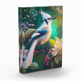 White Tufed Aquamarin Wing Jay Fantasy Bird Fotoblock