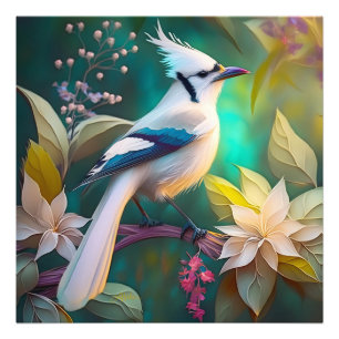White Tufed Aquamarin Wing Jay Fantasy Bird Fotodruck