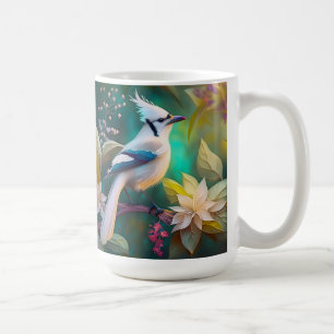 White Tufed Aquamarin Wing Jay Fantasy Bird Kaffeetasse