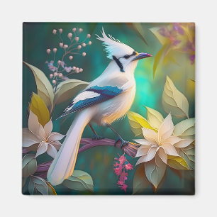 White Tufed Aquamarin Wing Jay Fantasy Bird Magnet