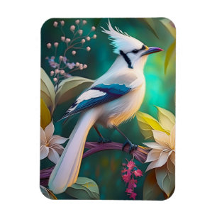 White Tufed Aquamarin Wing Jay Fantasy Bird Magnet