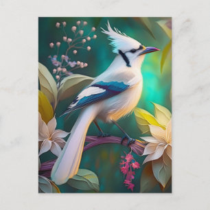 White Tufed Aquamarin Wing Jay Fantasy Bird Postkarte