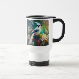 White Tufed Aquamarin Wing Jay Fantasy Bird Reisebecher
