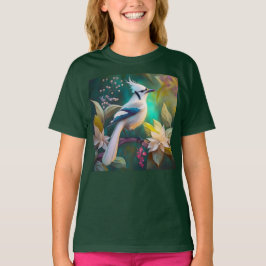 White Tufed Aquamarin Wing Jay Fantasy Bird T-Shirt