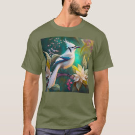White Tufed Aquamarin Wing Jay Fantasy Bird T-Shirt