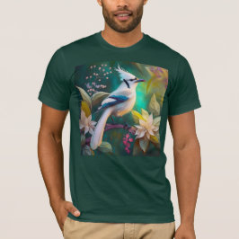 White Tufed Aquamarin Wing Jay Fantasy Bird T-Shirt