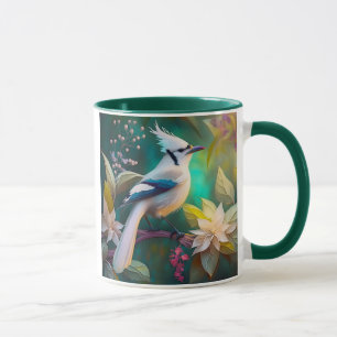 White Tufed Aquamarin Wing Jay Fantasy Bird Tasse