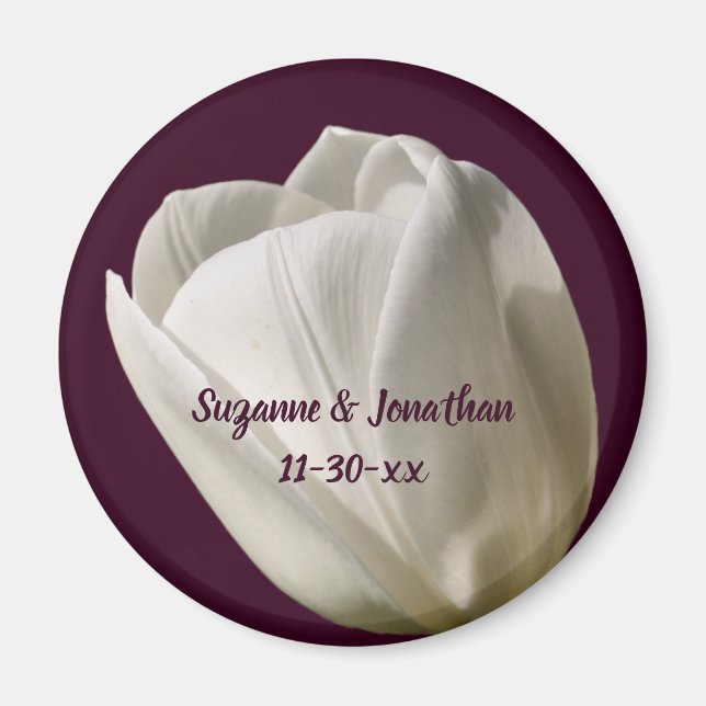 White Tulip Blume Personalisiert Hochzeit Magnet (Vorne)