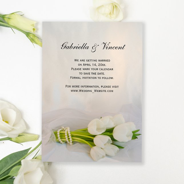 White Tulip Bouquet Spring Wedding Save the Date Einladung (Von Creator hochgeladen)