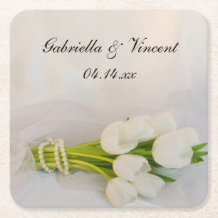 White Tulip Bouquet Wedding Rechteckiger Pappuntersetzer