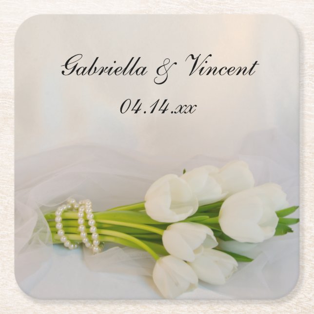 White Tulip Bouquet Wedding Rechteckiger Pappuntersetzer (Vorderseite)