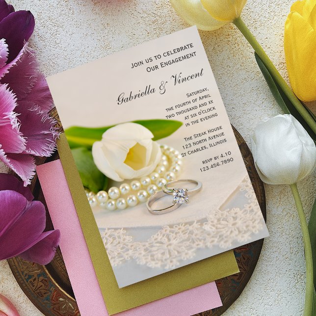 "White Tulip", "Pearls and Rings Engagement Party" Einladung (Von Creator hochgeladen)