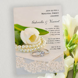 White Tulip, Pearls Rings Hochzeitsessen Probe Einladung