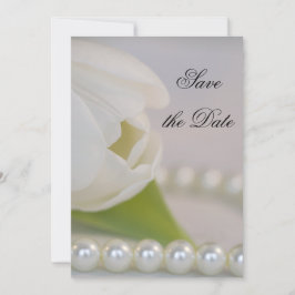 White Tulip Pearls Spring Wedding Save the Date