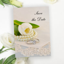 White Tulip Perlen und Rings Wedding Save the Date