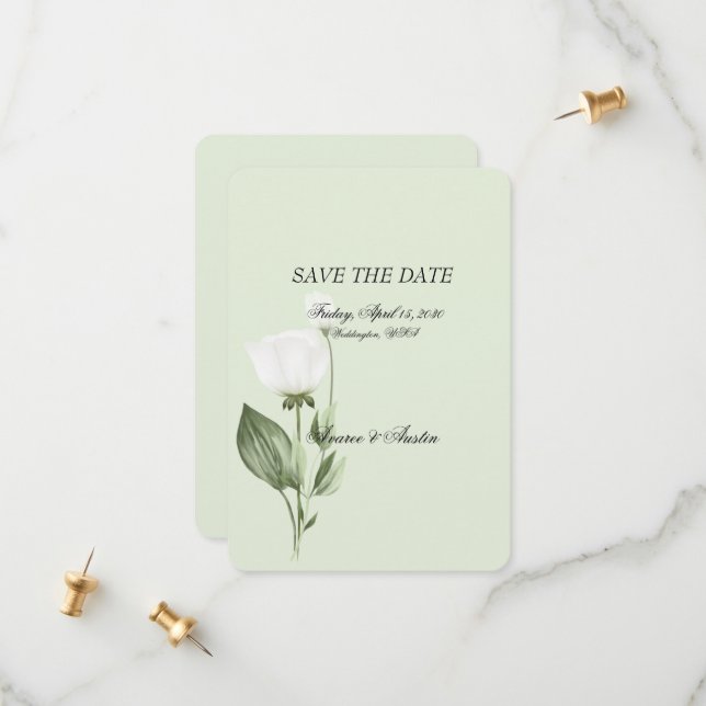 White Tulip Spring Wedding Save The Date (Vorderseite/Rückseite Beispiel)