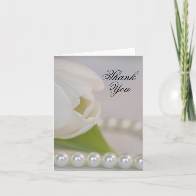 White Tulip und Pearls Spring Wedding Vielen Dank Dankeskarte (Vorderseite)