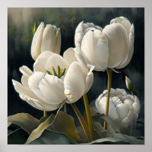 White Tulips Blume Art Print Poster
