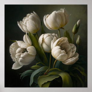 White Tulips Blume Art Print Poster