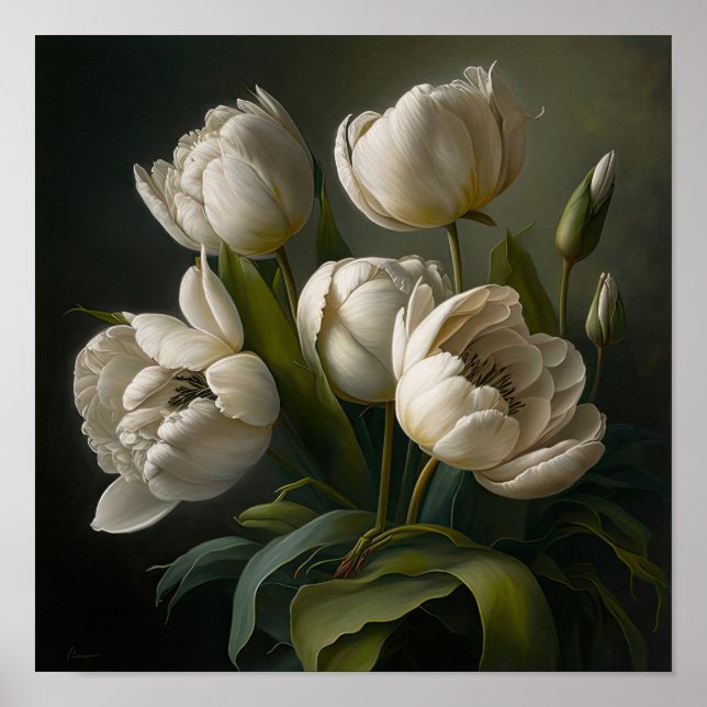 White Tulips Blume Art Print Poster (Vorne)