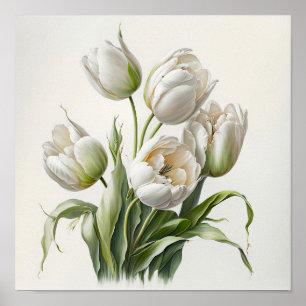 White Tulips Blume Art Print Poster