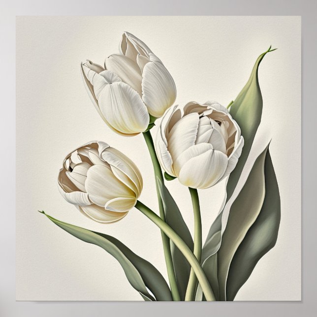 White Tulips Blume Art Print Poster (Vorne)