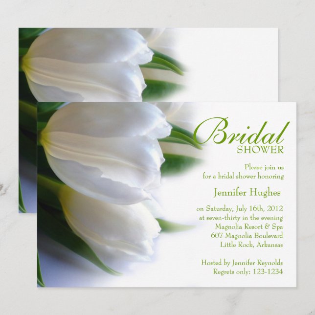 White Tulips Bridal Dusche Einladung (Vorne/Hinten)