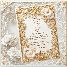 White Tulips Gold Ornate Baroque Grandeur Wedding  Einladung