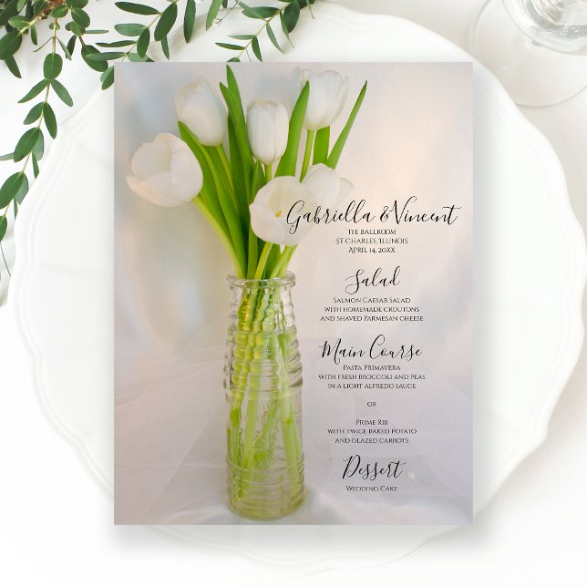 White Tulips in Milk Bottle Spring Wedding Menu (Von Creator hochgeladen)