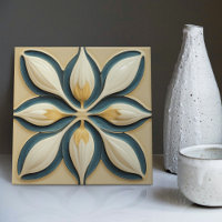 White Tulips on Blue Symmetric Art Deco
